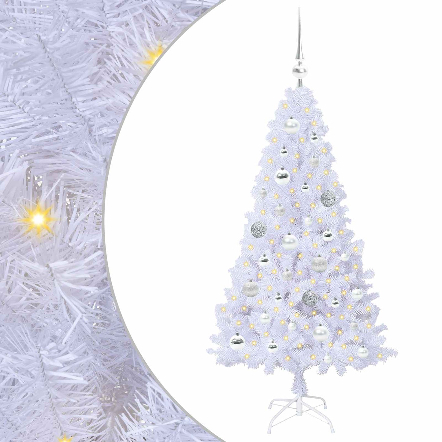 Mű karácsonyfa 150 LED-del állvánnyal Fehér 120 cm PVC és Acél