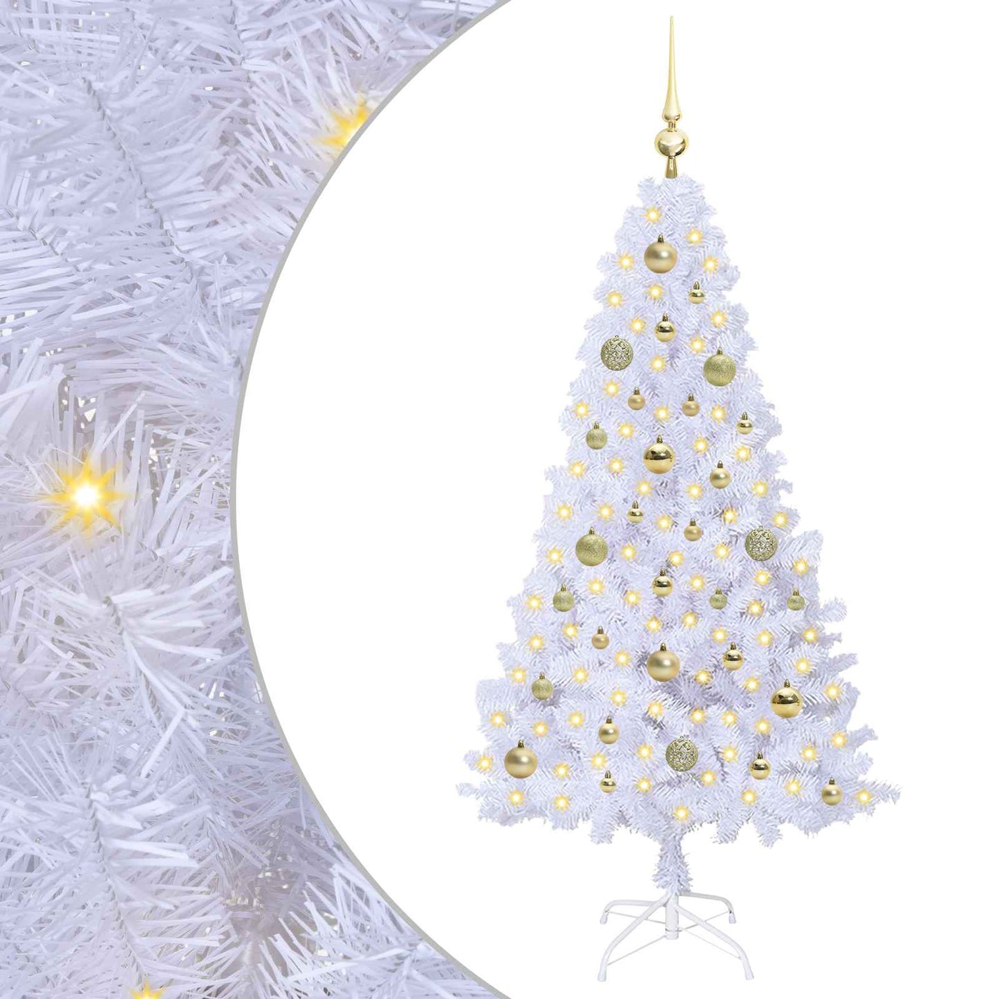 Mű karácsonyfa 150 LED-del állvánnyal Fehér 150 cm PVC és Acél