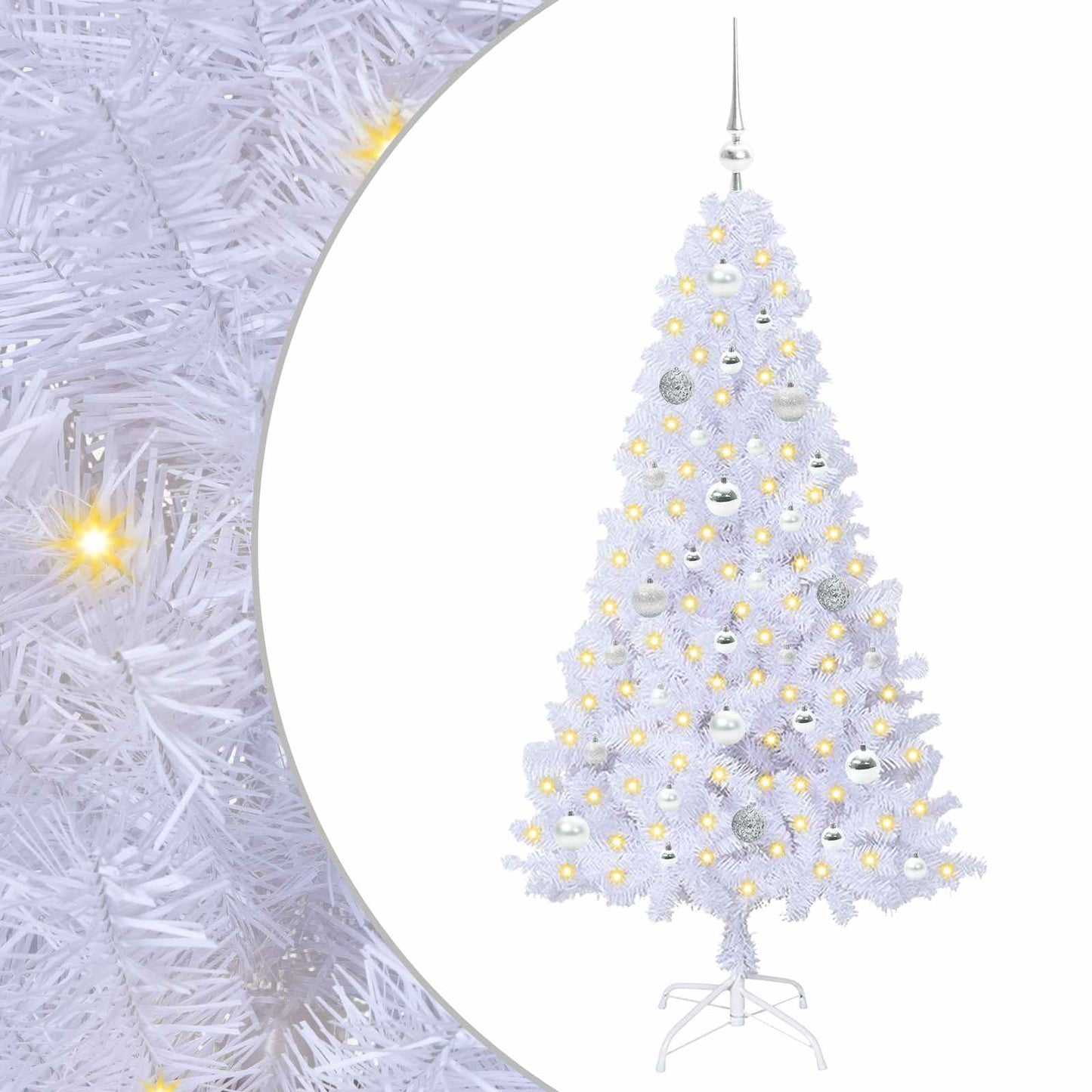 Mű karácsonyfa 150 LED-del állvánnyal Fehér 150 cm PVC és Acél