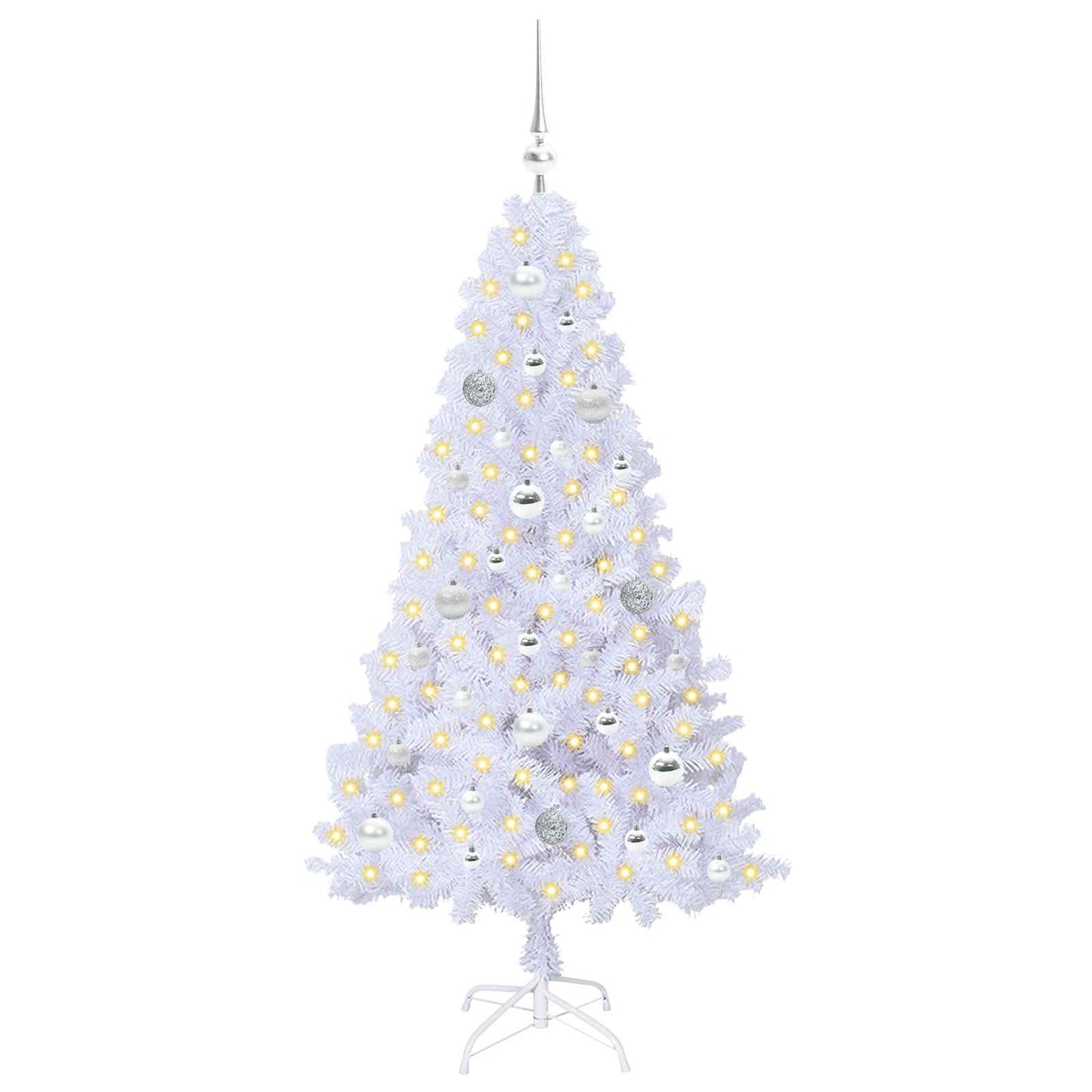 Mű karácsonyfa 150 LED-del állvánnyal Fehér 150 cm PVC és Acél