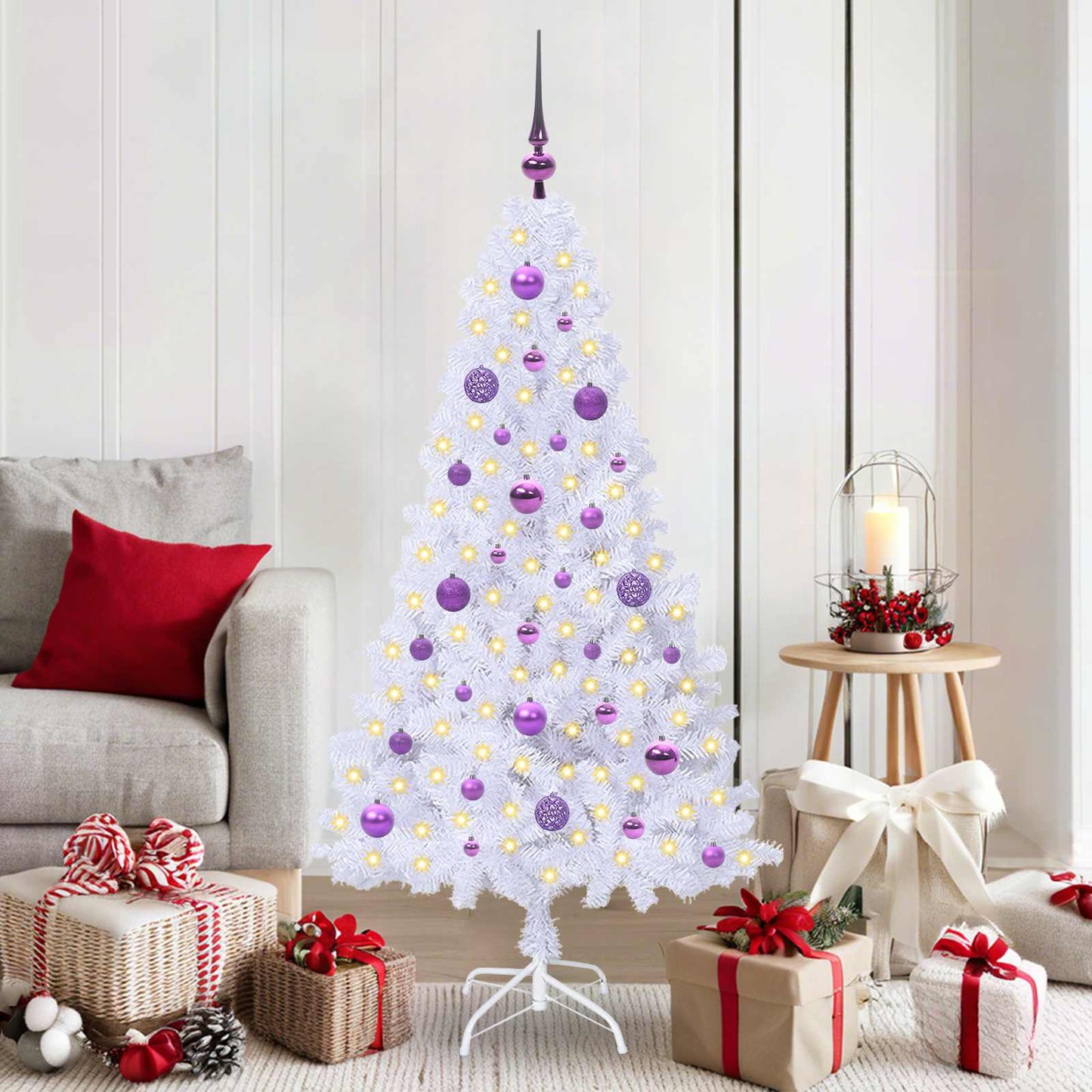 Mű karácsonyfa 150 LED-del állvánnyal Fehér 150 cm PVC és Acél