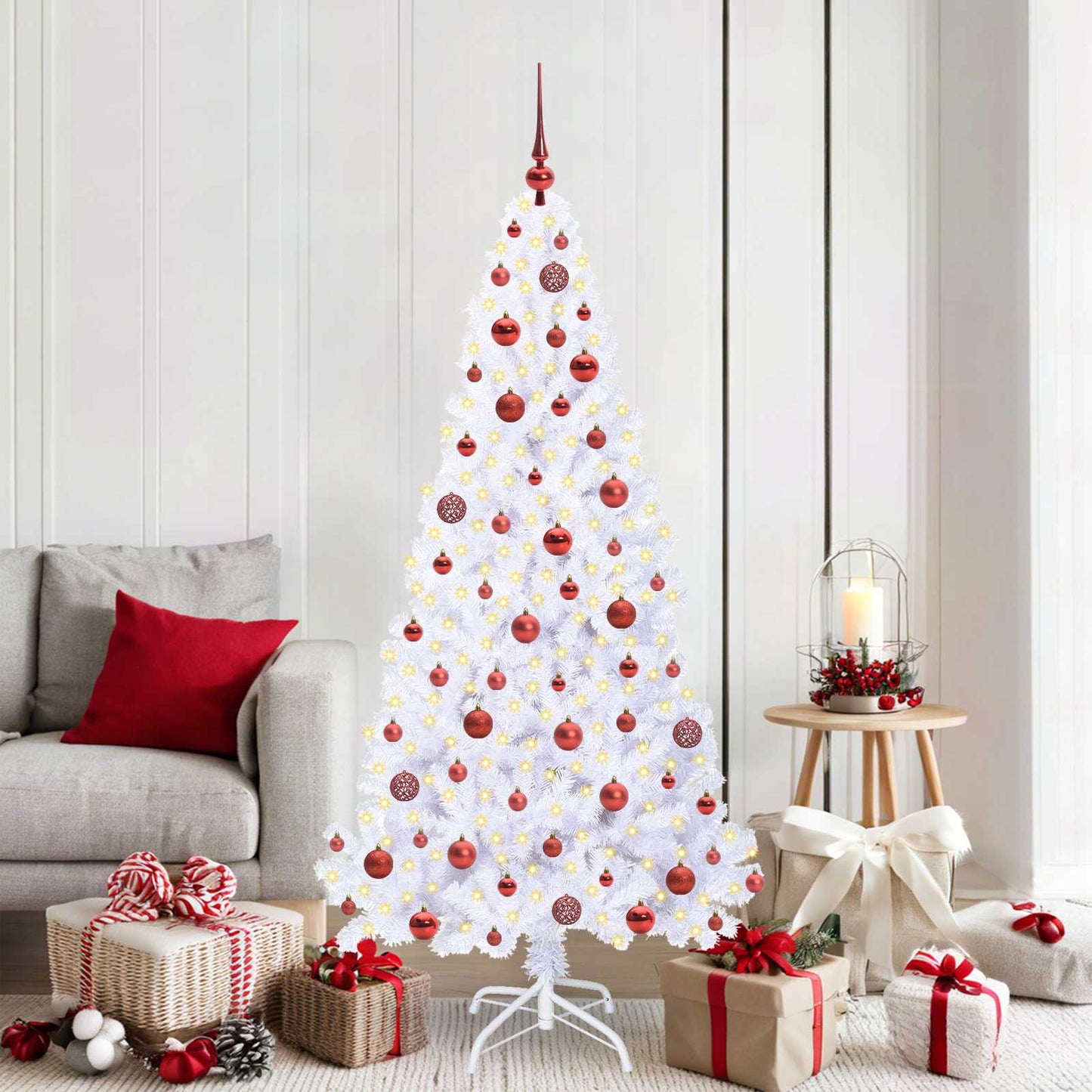 Mű karácsonyfa 300 LED-del állvánnyal Fehér 180 cm PVC és Acél