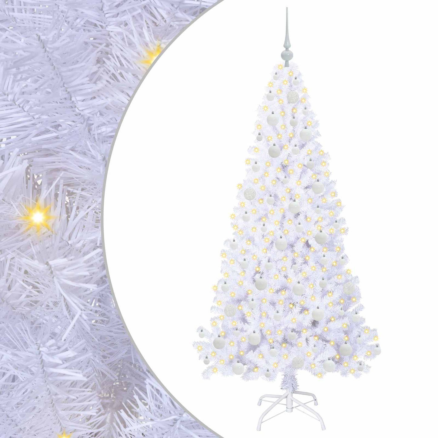 Mű karácsonyfa 300 LED-del állvánnyal Fehér 180 cm PVC és Acél