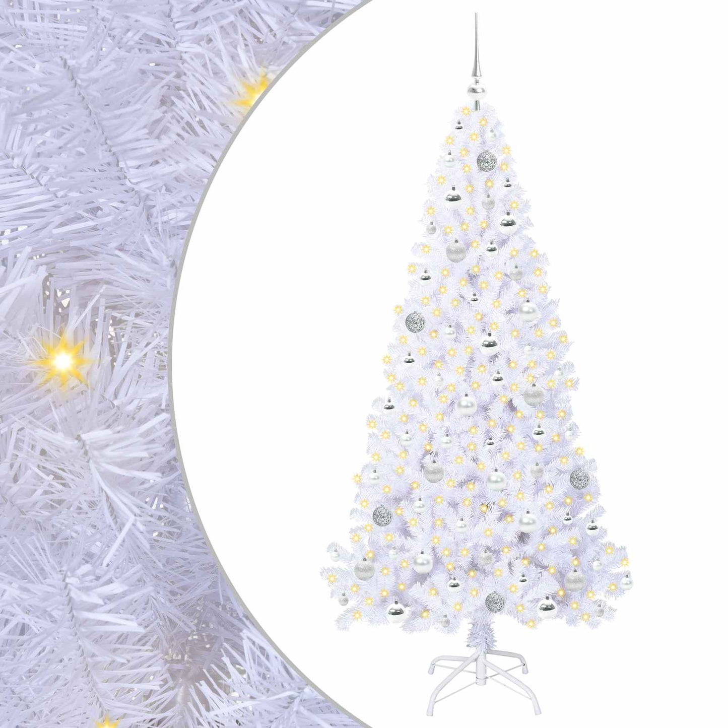 Mű karácsonyfa 300 LED-del állvánnyal Fehér 180 cm PVC és Acél