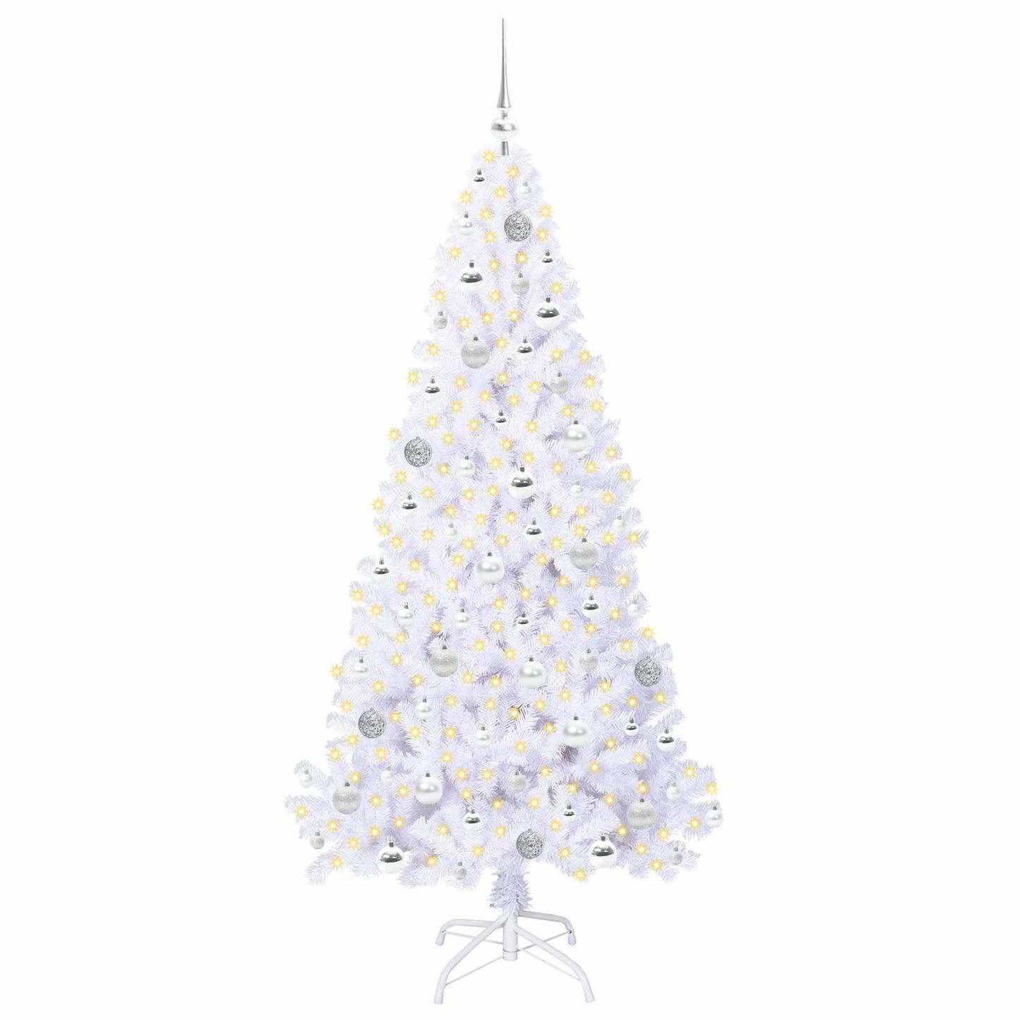 Mű karácsonyfa 300 LED-del állvánnyal Fehér 180 cm PVC és Acél