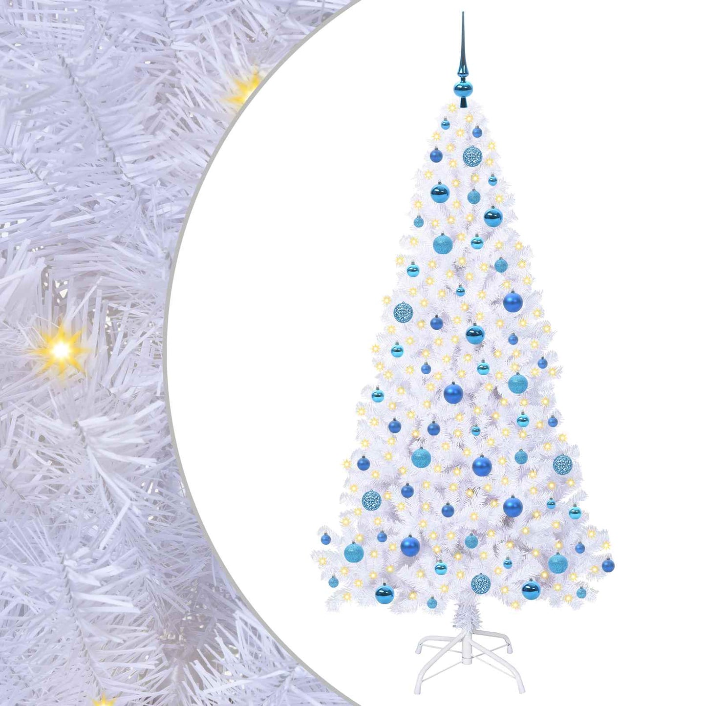 Mű karácsonyfa 300 LED-del állvánnyal Fehér 180 cm PVC és Acél