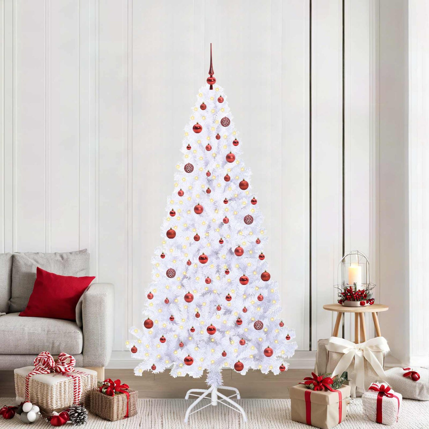 Mű karácsonyfa 300 LED-del állvánnyal Fehér 210 cm PVC és Acél