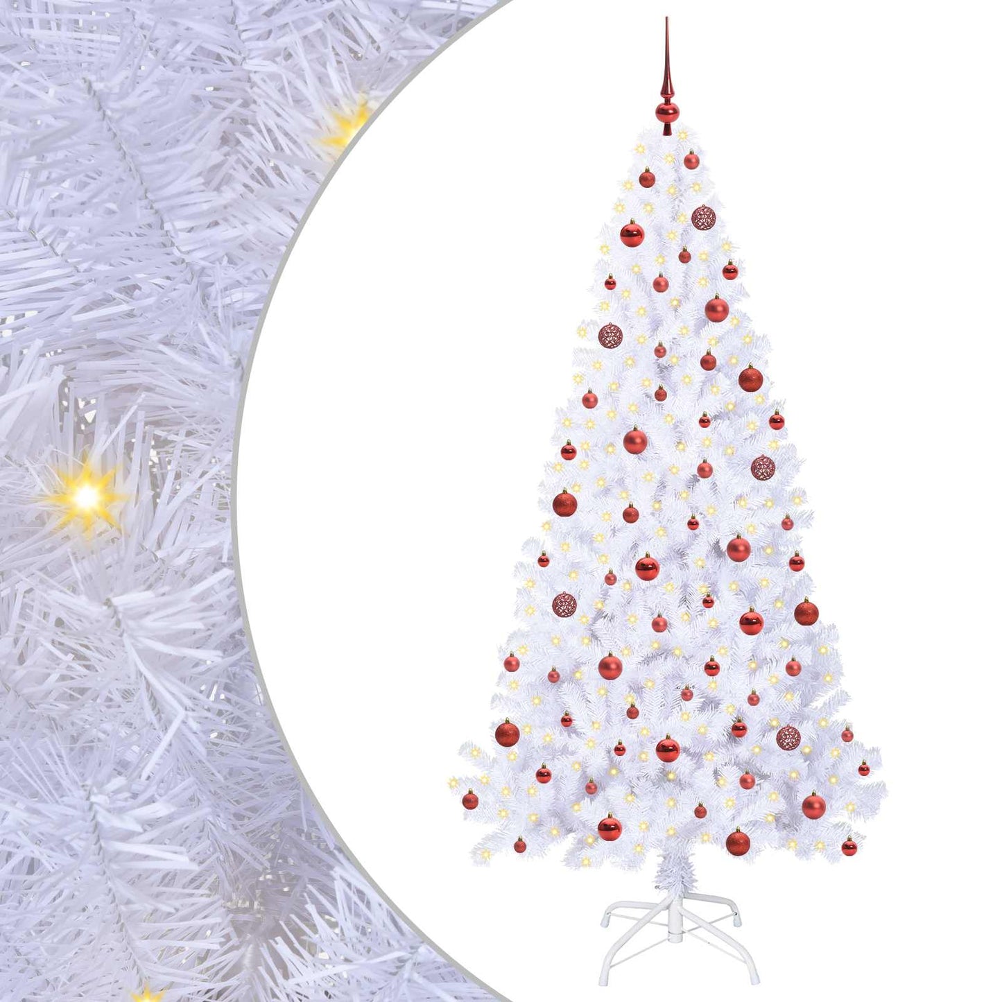 Mű karácsonyfa 300 LED-del állvánnyal Fehér 210 cm PVC és Acél