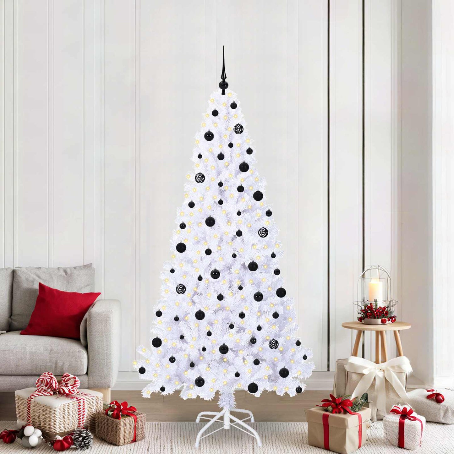 Mű karácsonyfa 300 LED-del állvánnyal Fehér 210 cm PVC és Acél