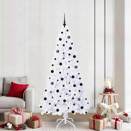 Mű karácsonyfa 300 LED-del állvánnyal Fehér 210 cm PVC és Acél