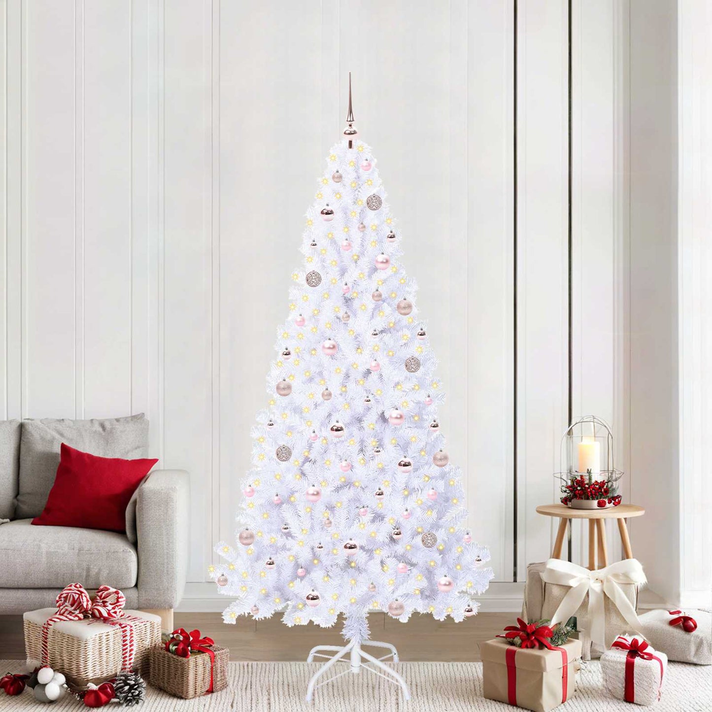 Mű karácsonyfa 300 LED-del állvánnyal Fehér 210 cm PVC és Acél