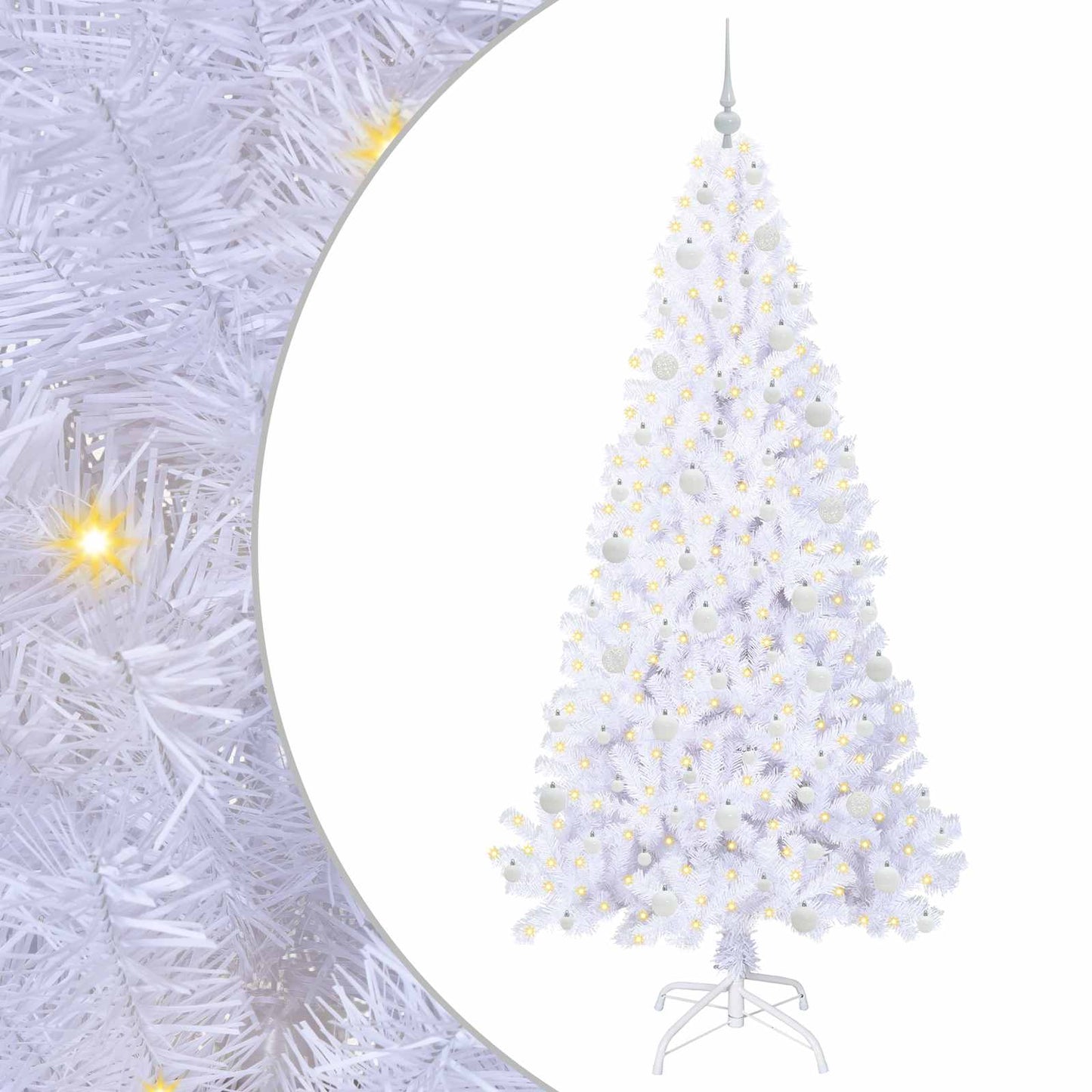 Mű karácsonyfa 300 LED-del állvánnyal Fehér 210 cm PVC és Acél