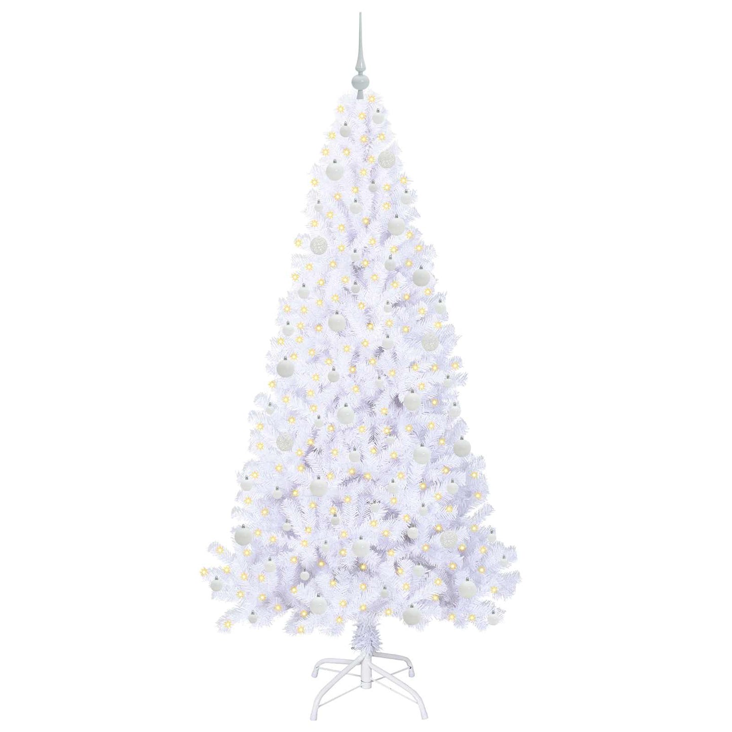 Mű karácsonyfa 300 LED-del állvánnyal Fehér 210 cm PVC és Acél