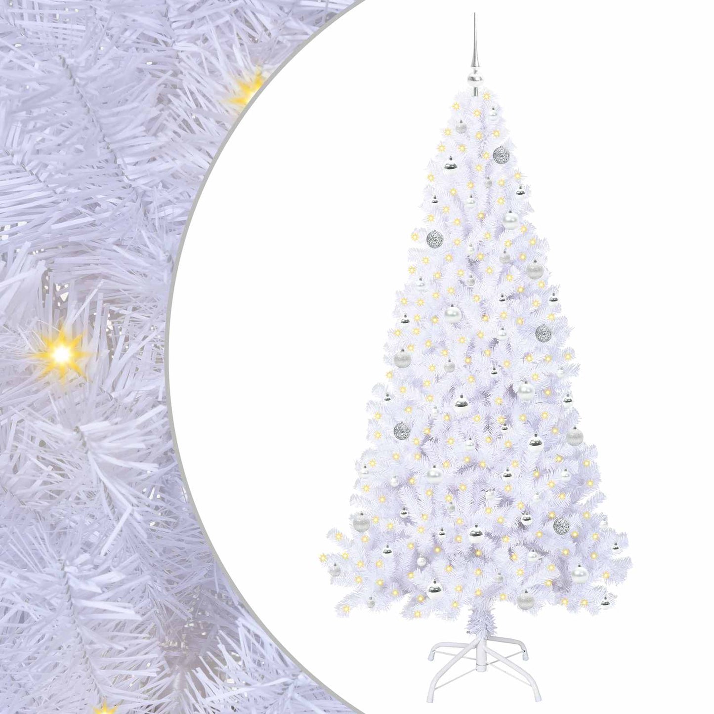 Mű karácsonyfa 300 LED-del állvánnyal Fehér 210 cm PVC és Acél