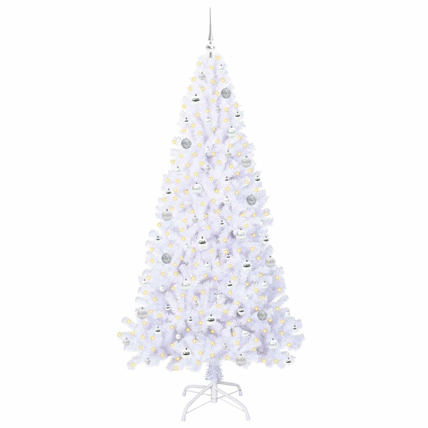 Mű karácsonyfa 300 LED-del állvánnyal Fehér 210 cm PVC és Acél