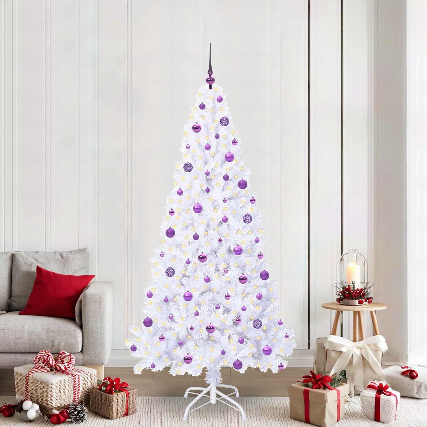 Mű karácsonyfa 300 LED-del állvánnyal Fehér 210 cm PVC és Acél