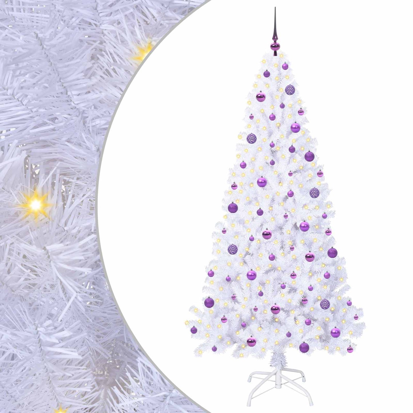 Mű karácsonyfa 300 LED-del állvánnyal Fehér 210 cm PVC és Acél