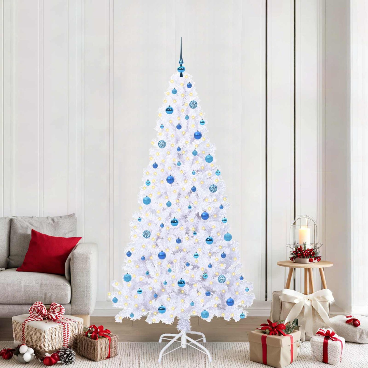 Mű karácsonyfa 300 LED-del állvánnyal Fehér 210 cm PVC és Acél