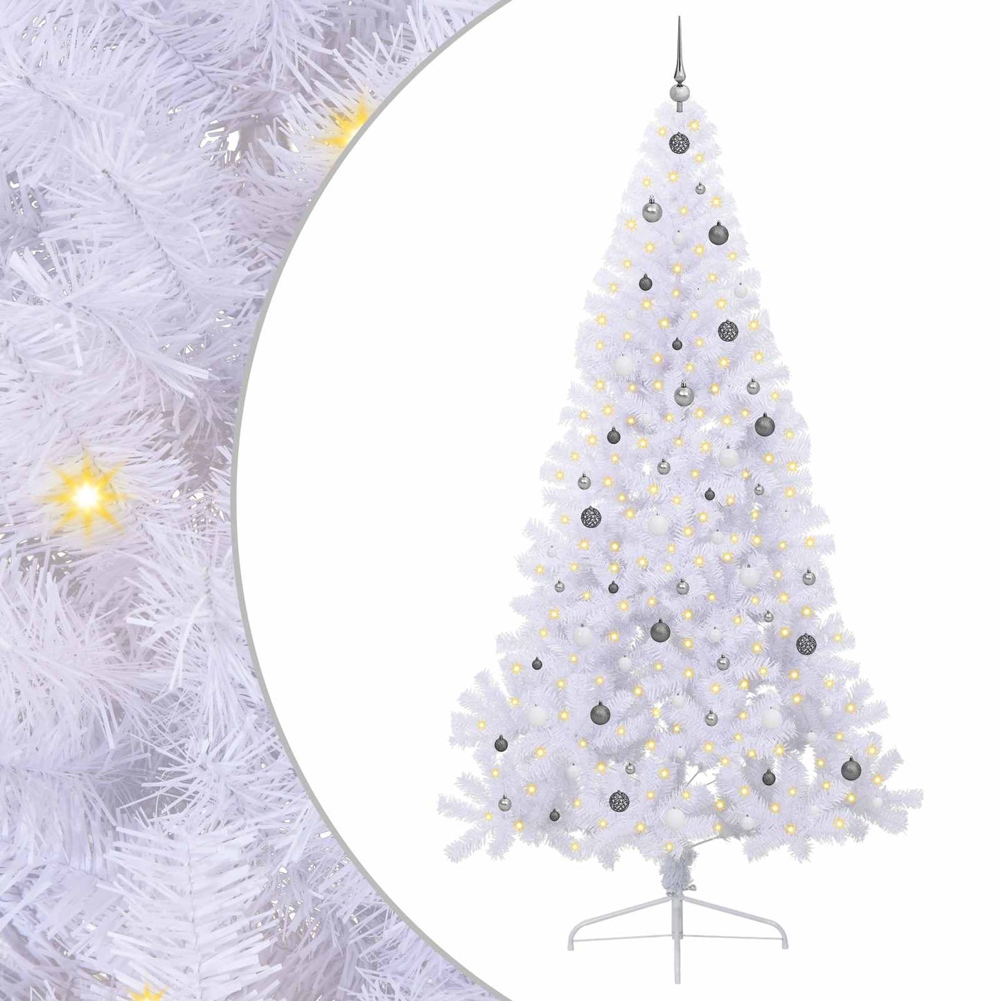 Mű karácsonyfa 300 LED-del állvánnyal Fehér 240 cm PVC és Acél