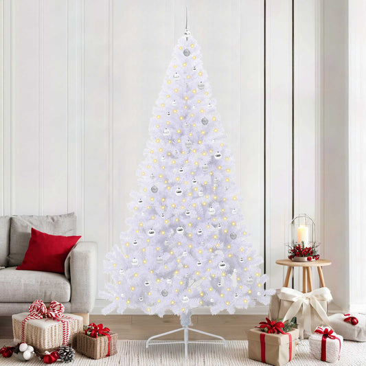 Mű karácsonyfa 300 LED-del állvánnyal Fehér 240 cm PVC és Acél