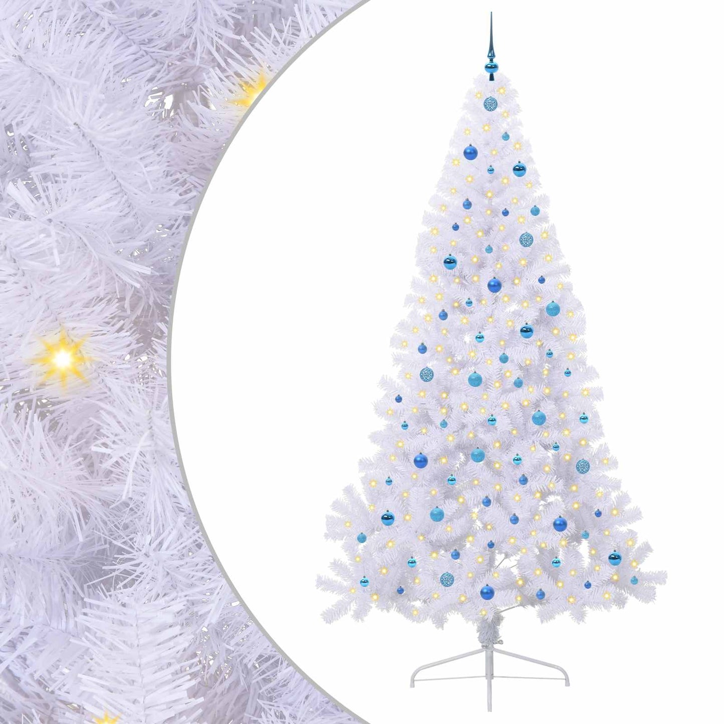 Mű karácsonyfa 300 LED-del állvánnyal Fehér 240 cm PVC és Acél