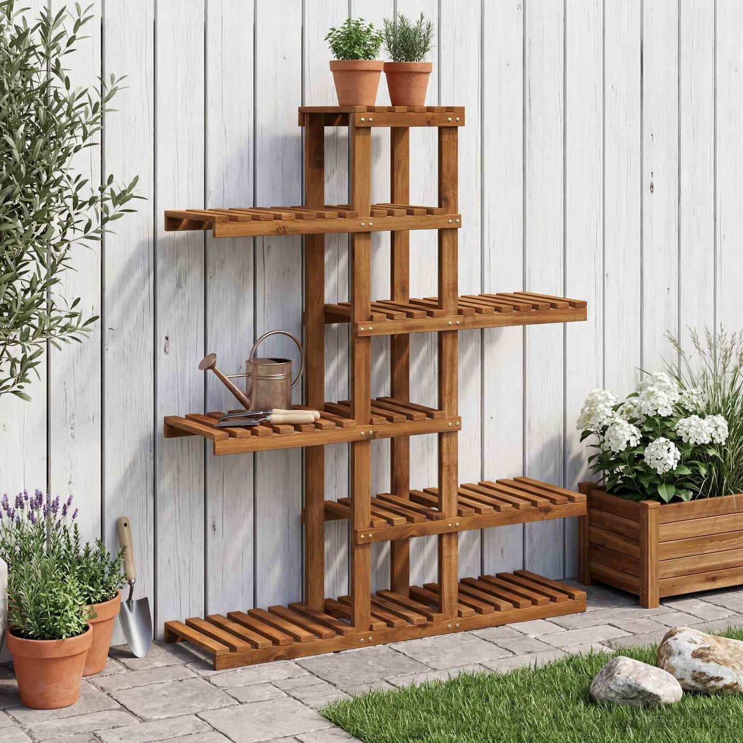 Növényállvány Természetes 93 x 25 x 114,5 cm Tömör Akácfa