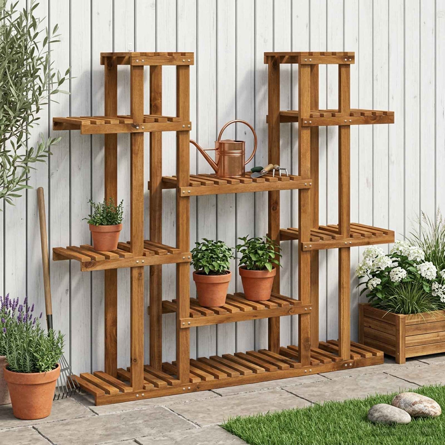 Növényállvány Természetes 123 x 25 x 114,5 cm Tömör Akácfa