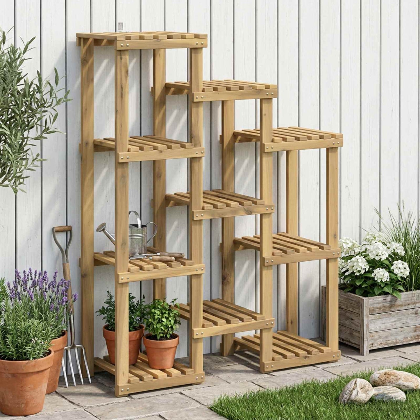 Növényállvány Fehér 85 x 30 x 114,5 cm Tömör Akácfa