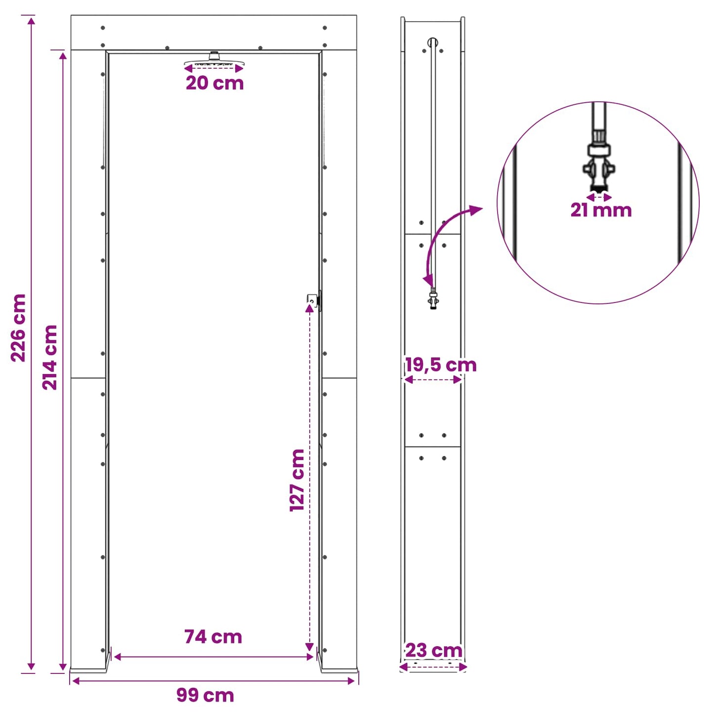 Kültéri zuhany 226 cm Szilárd akácfa és rozsdamentes acél
