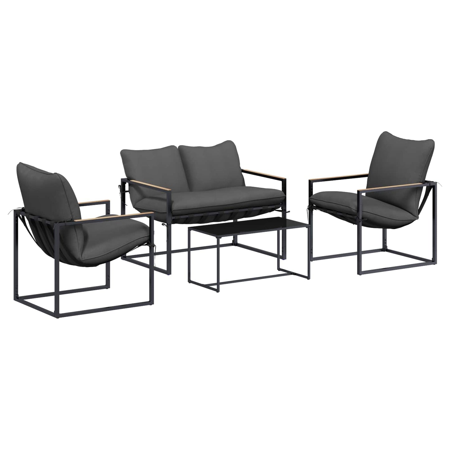 Kerti Kanapé Szett 4 pcs Fekete és Antracit Acél