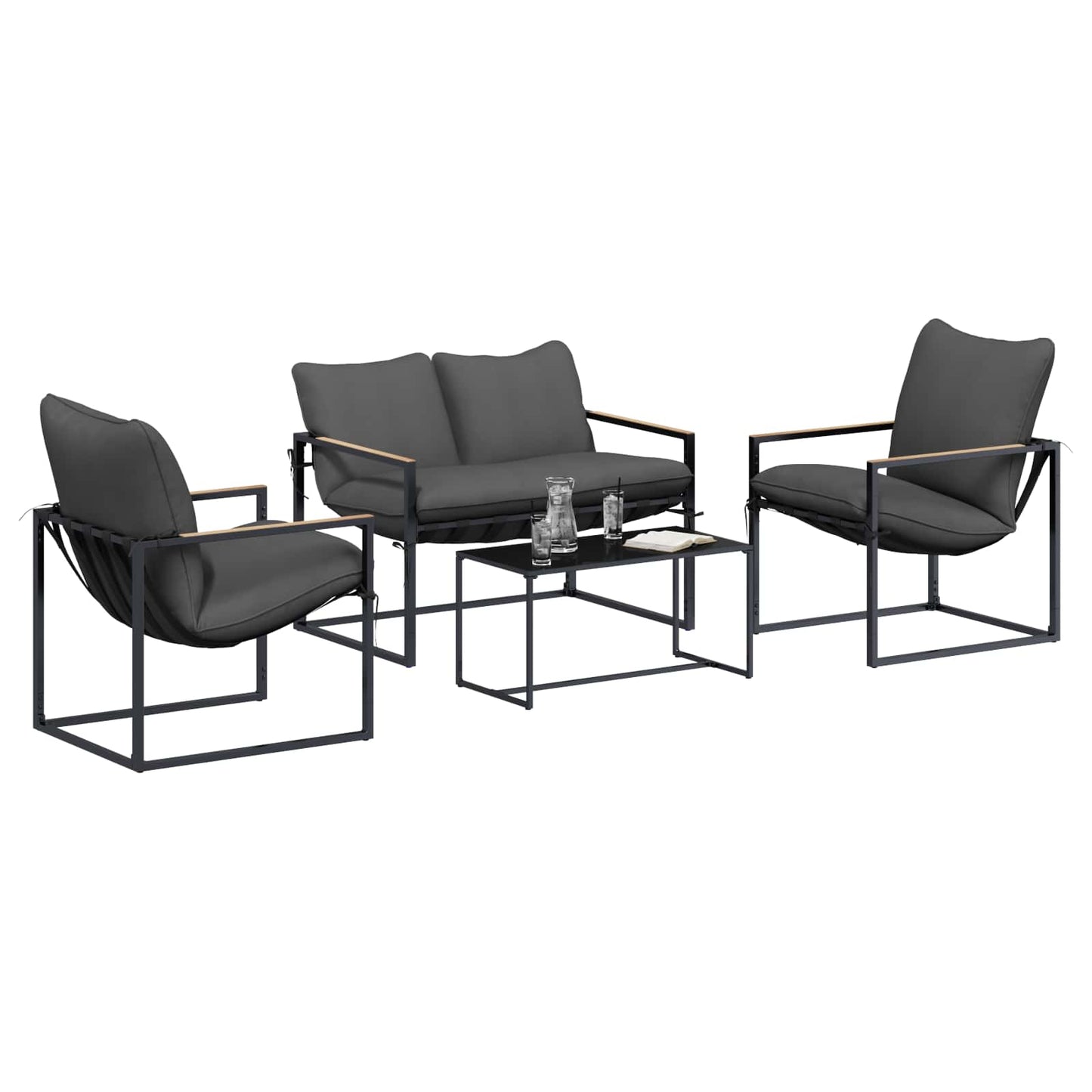 Kerti Kanapé Szett 4 pcs Fekete és Antracit Acél