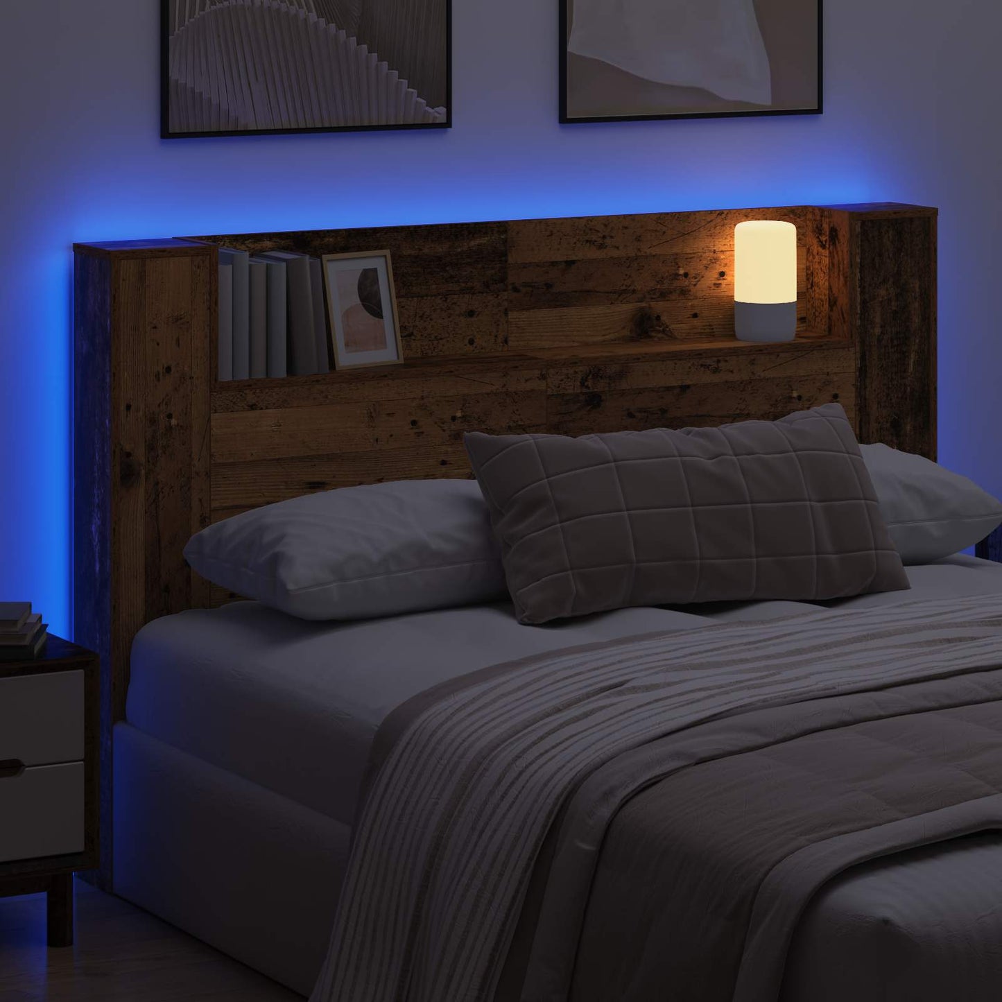 LED fejvédős tároló Antik Fa 160 cm Szerelt Fa
