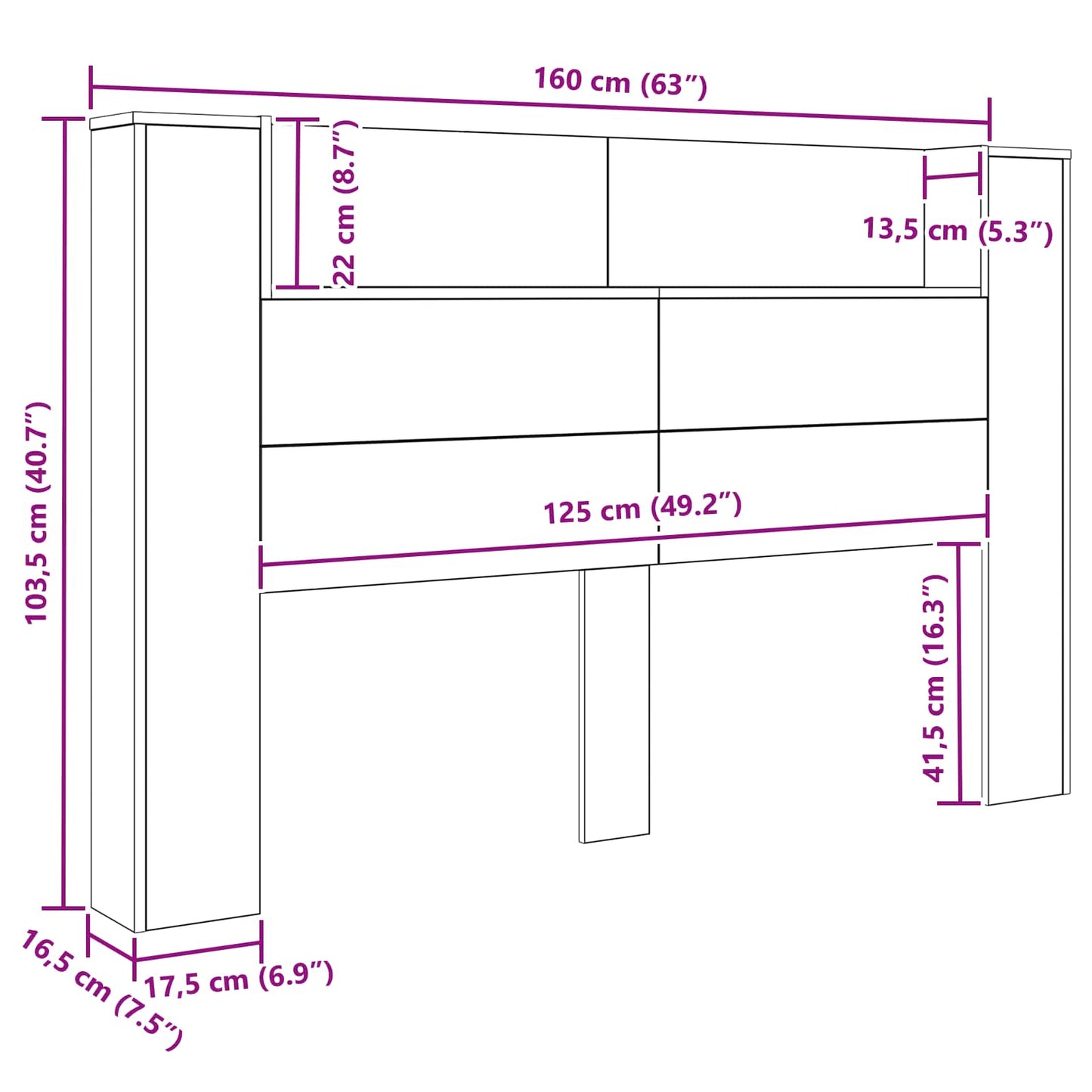 LED fejvédős tároló Antik Fa 160 cm Szerelt Fa
