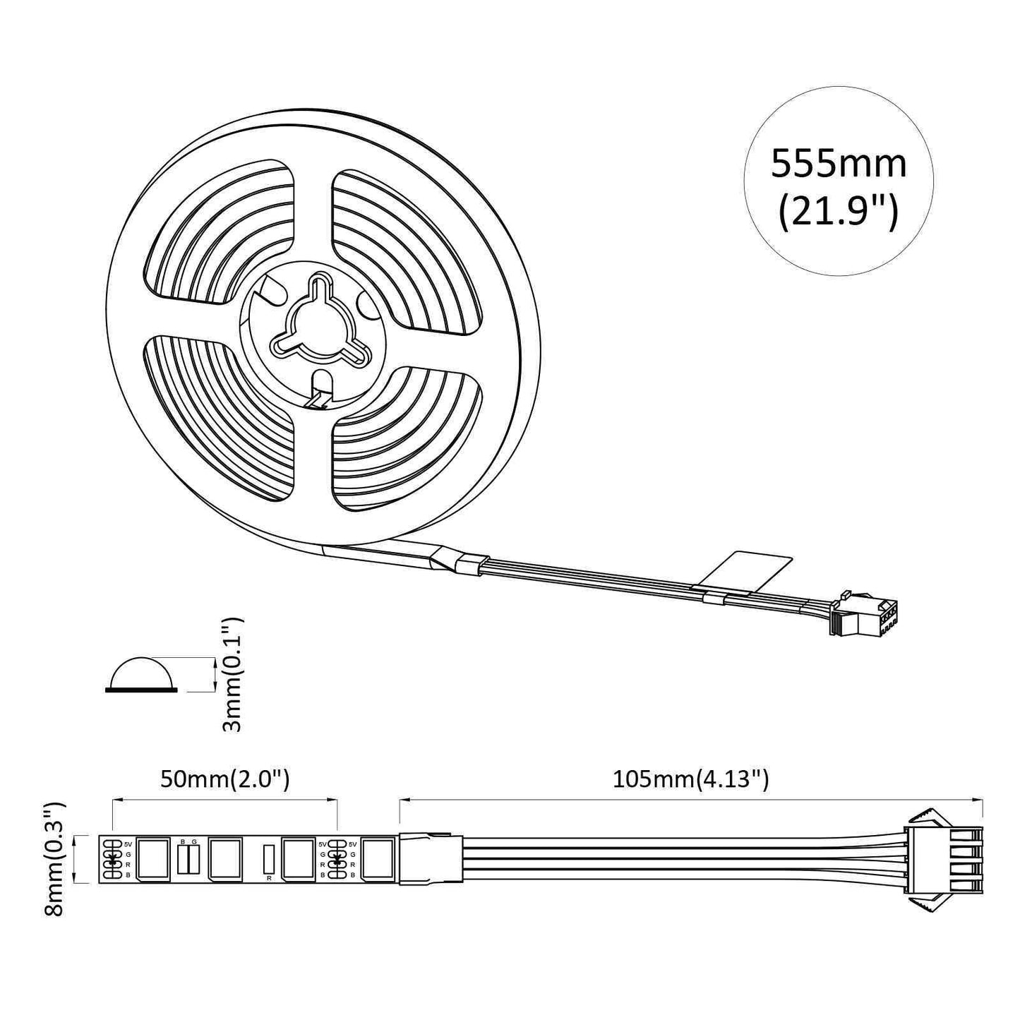 LED szalag 2 pcs Fekete és Átlátszó 450 mm Réz és műanyag