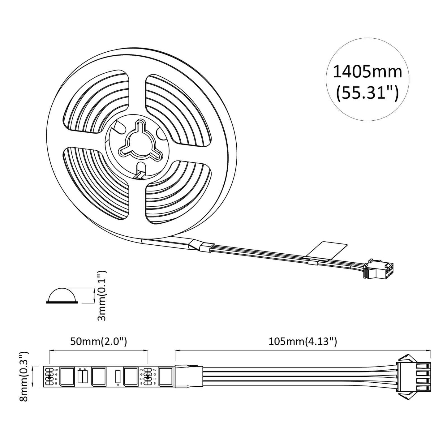 LED szalag 2 pcs Fekete és Átlátszó 1300 mm Réz és műanyag