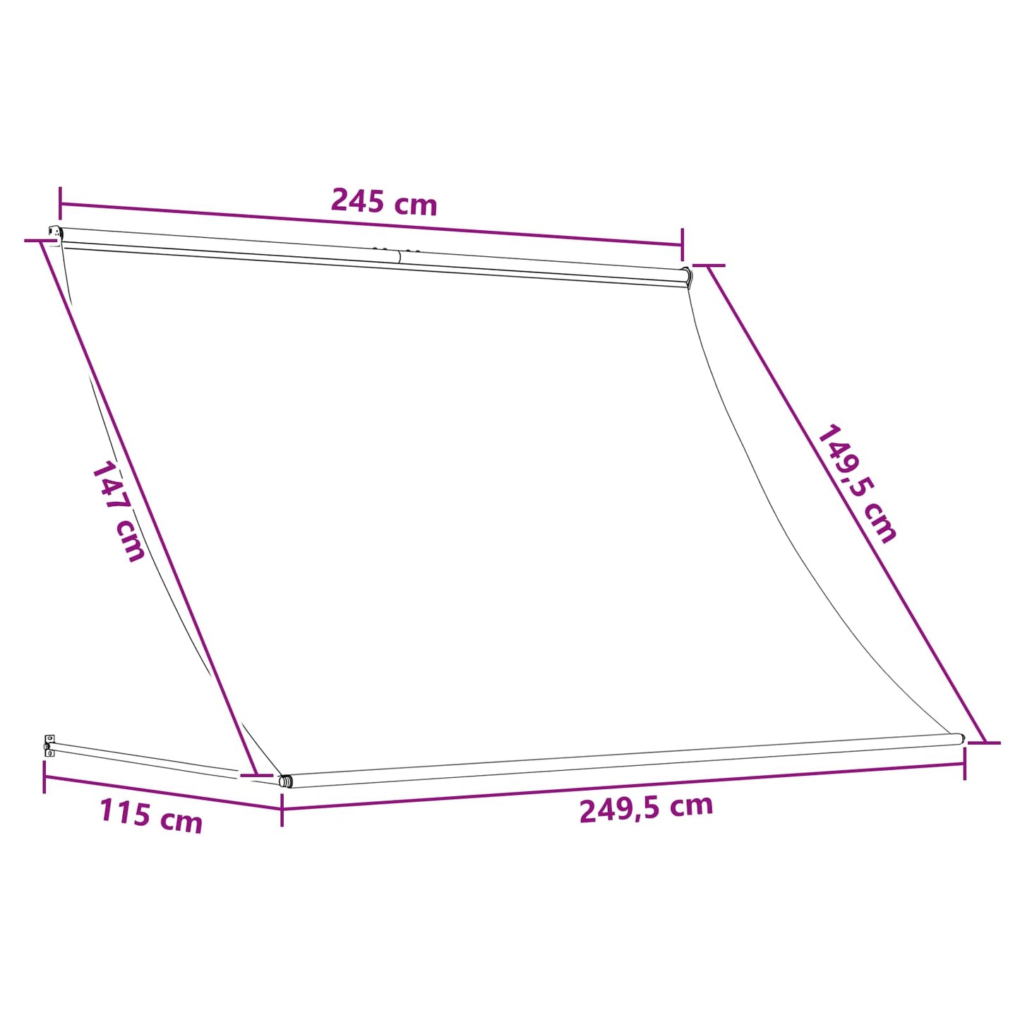 Napernyő Fekete 250 x 150 cm 180 g / m² Poliészter PU bevonattal