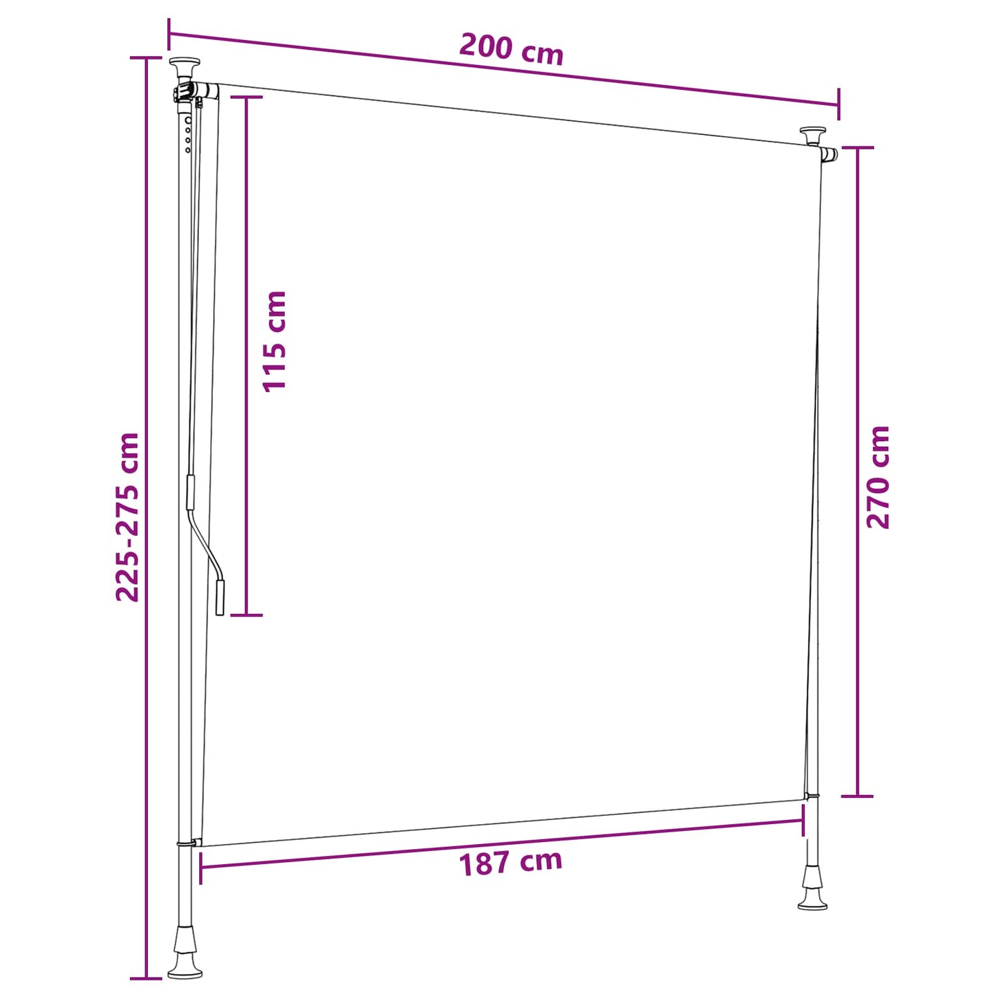 Kültéri Rolós Árnyék Antracit és Fehér 200 x 270 cm