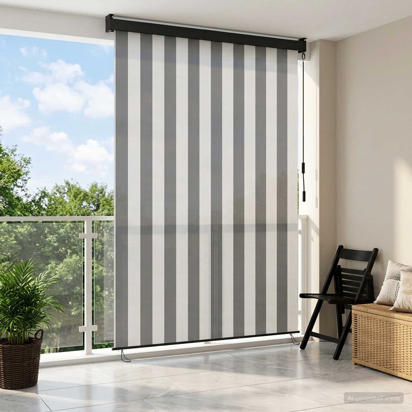 Roletta Antracit és Fehér 60 x 250 cm Szövet és Alumínium