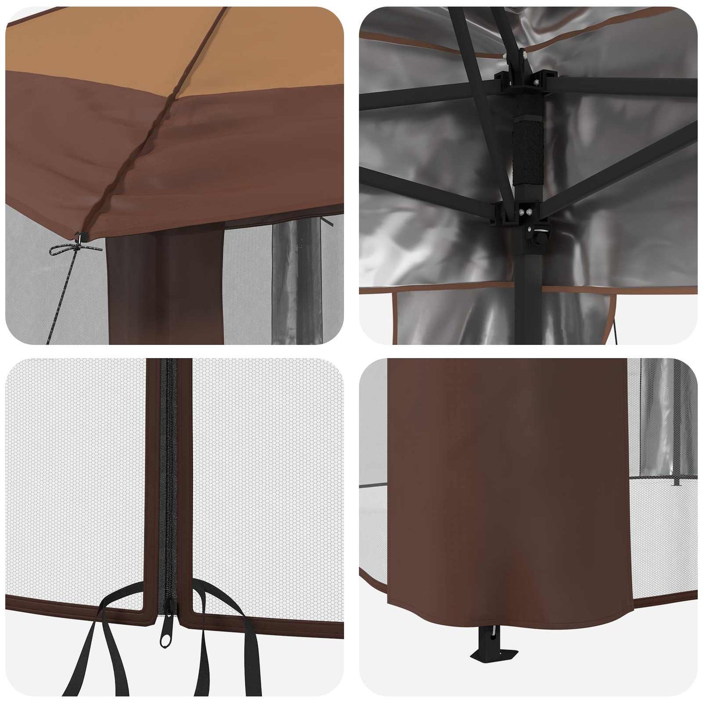 Kerti Pavilon 4 Oldalfallal 2,6 x 2,6 m Beige és barna