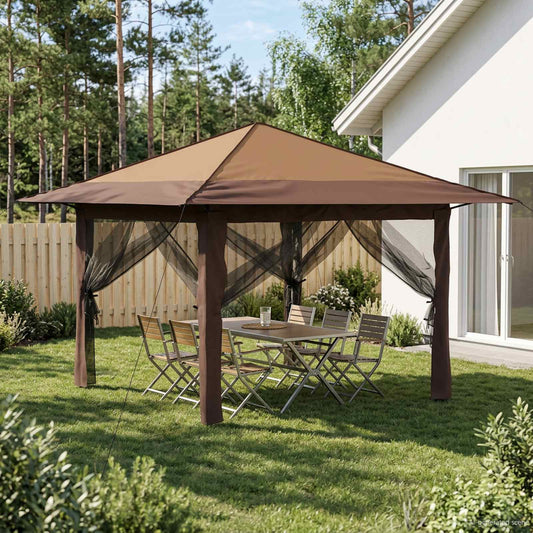 Kerti Pavilon 4 Oldalfallal 3,3 x 3,3 m Beige és barna