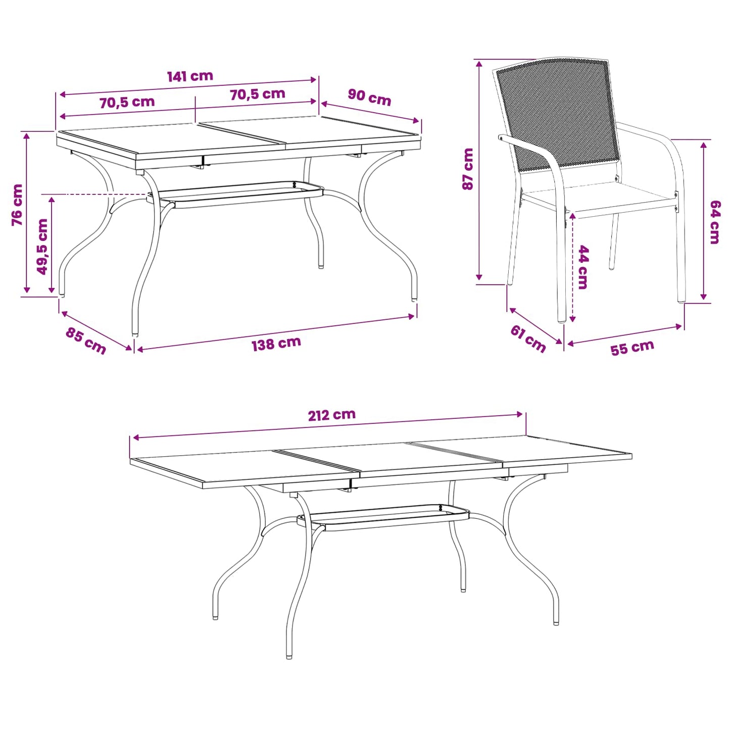 Kert étkező szett 9 pcs Antracitszürke 212 x 90 x 76 cm