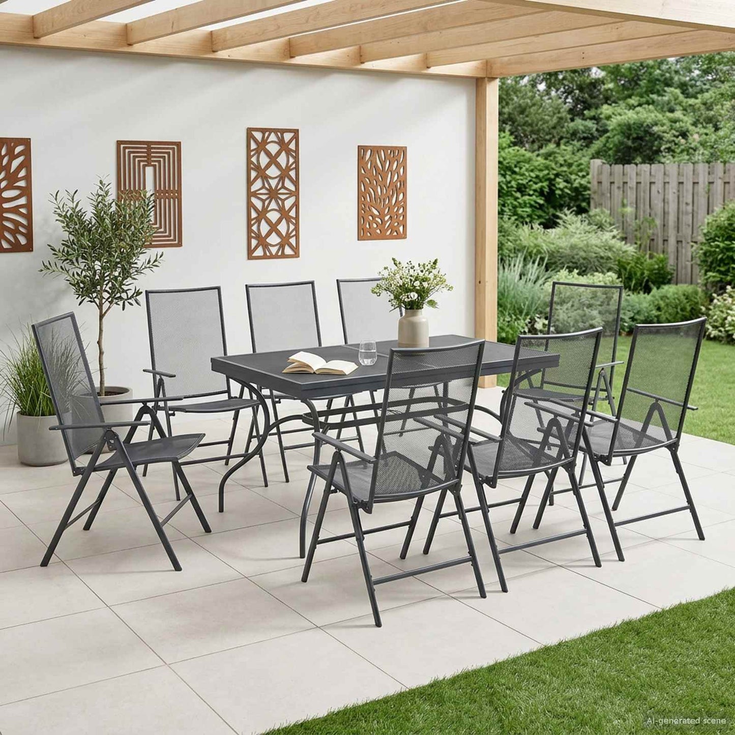 Kert étkező szett 9 pcs Antracitszürke 212 x 90 x 76 cm