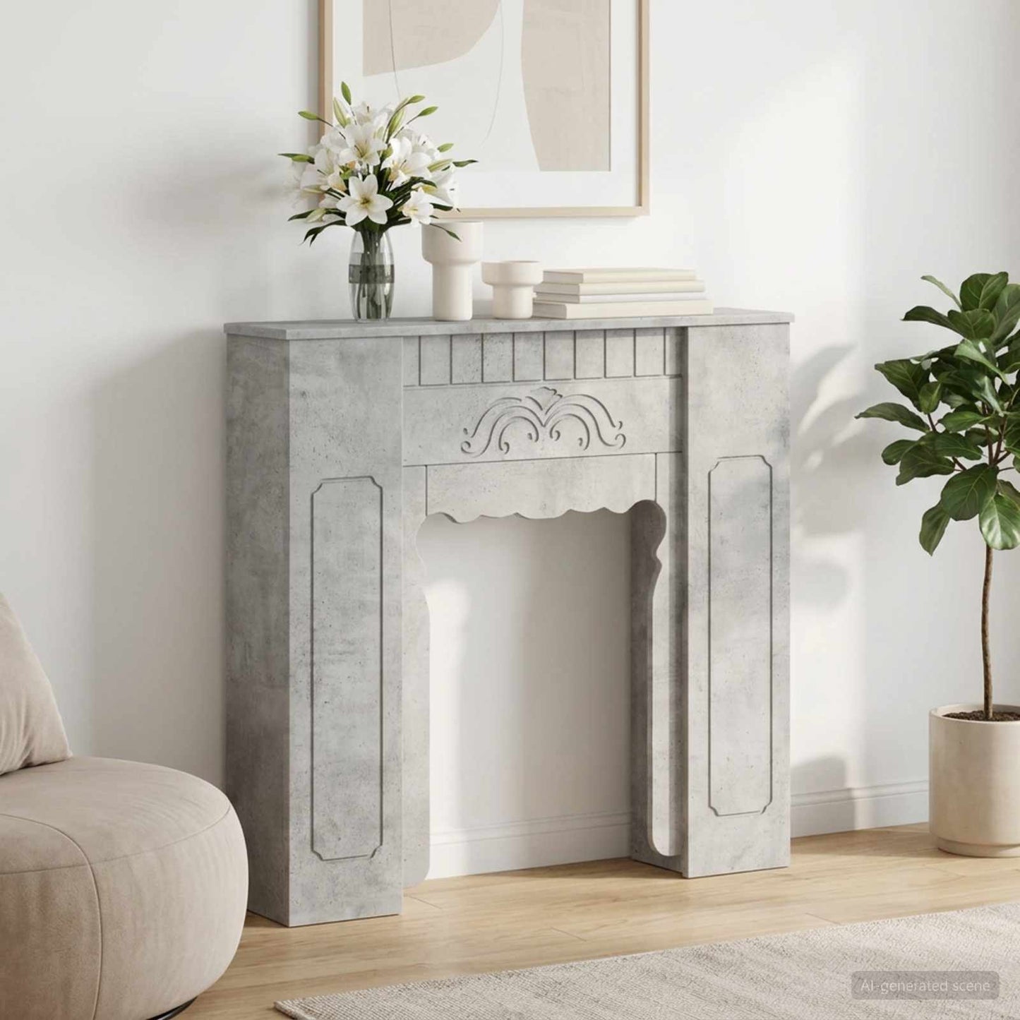 Kandallókeret Betonszürke 93 x 20 x 89 cm Szerelt Fa