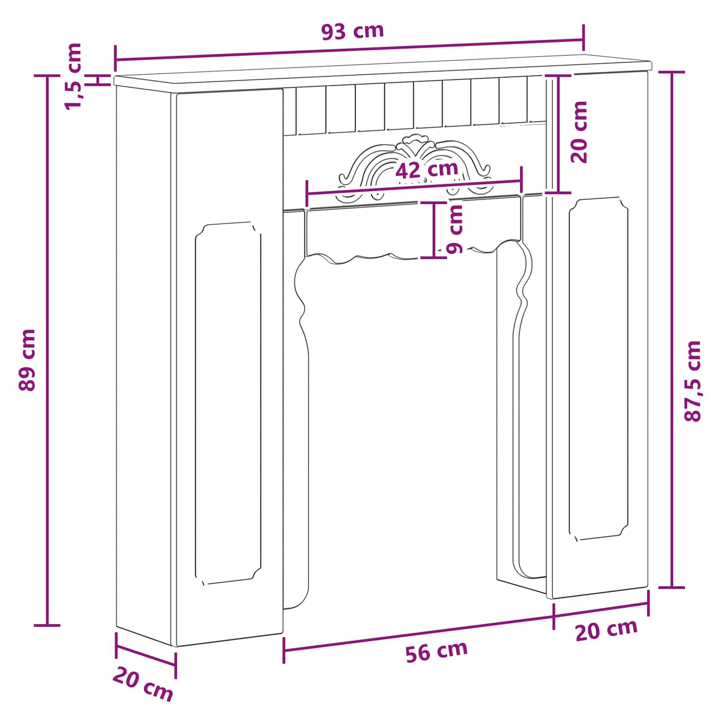 Kandallókeret Betonszürke 93 x 20 x 89 cm Szerelt Fa