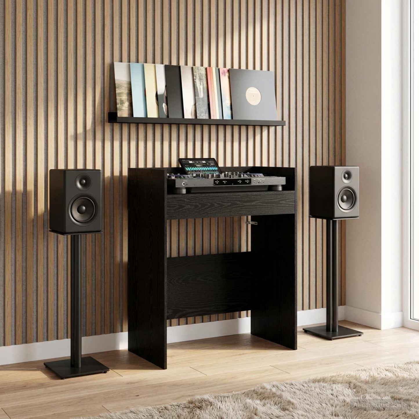 DJ Asztal Fekete Tölgy 82 x 45 x 102 cm Szerelt Fa