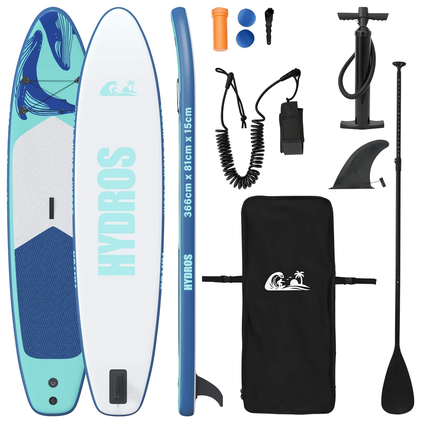 Felfújható Stand Up Paddle Board HYDROS 366 x 81 x 15 cm Türkiz