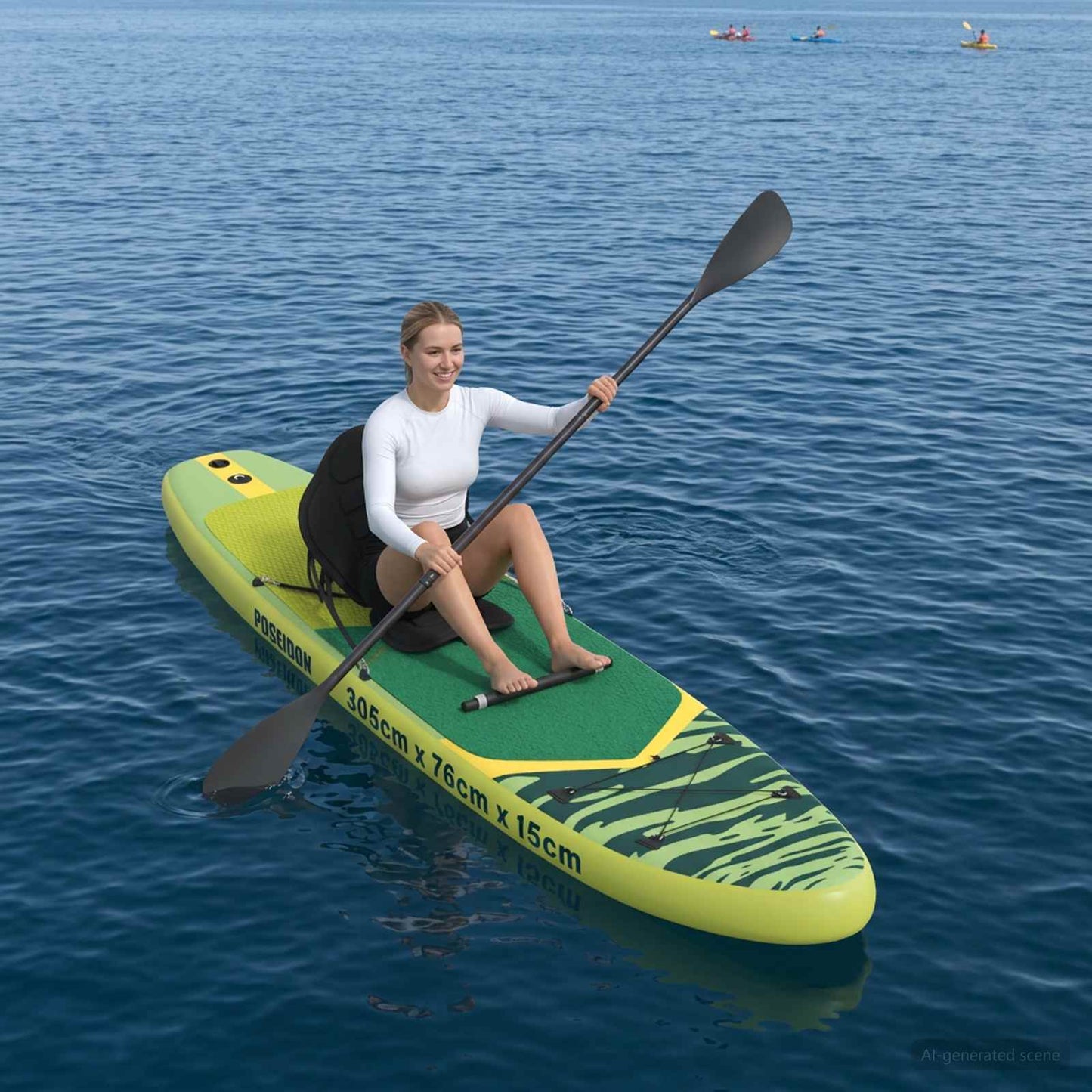 SUP tábla ülőhellyel 2 az 1-ben POSEIDON 305 x 76 x 15 cm Zöld