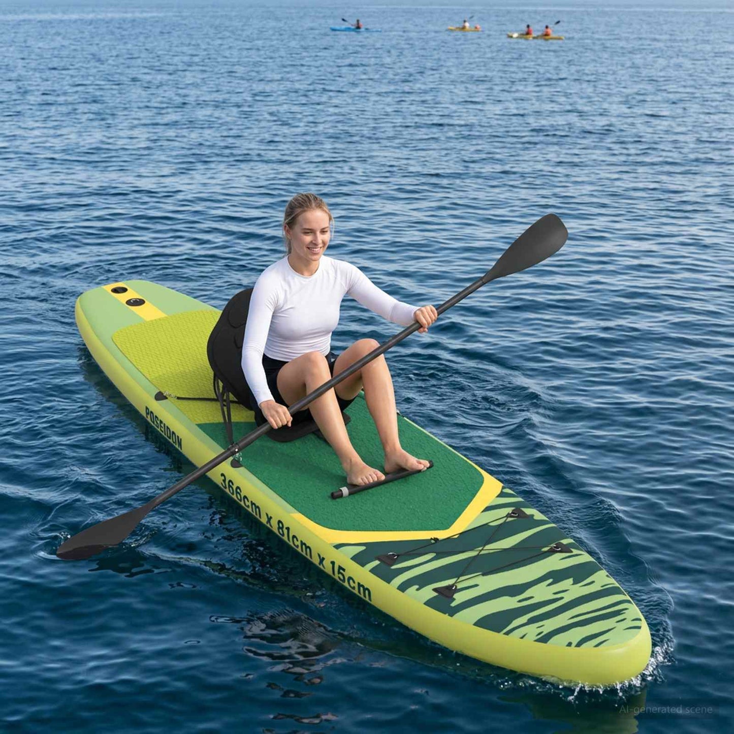 SUP tábla ülőhellyel 2 az 1-ben POSEIDON 366 x 81 x 15 cm Zöld