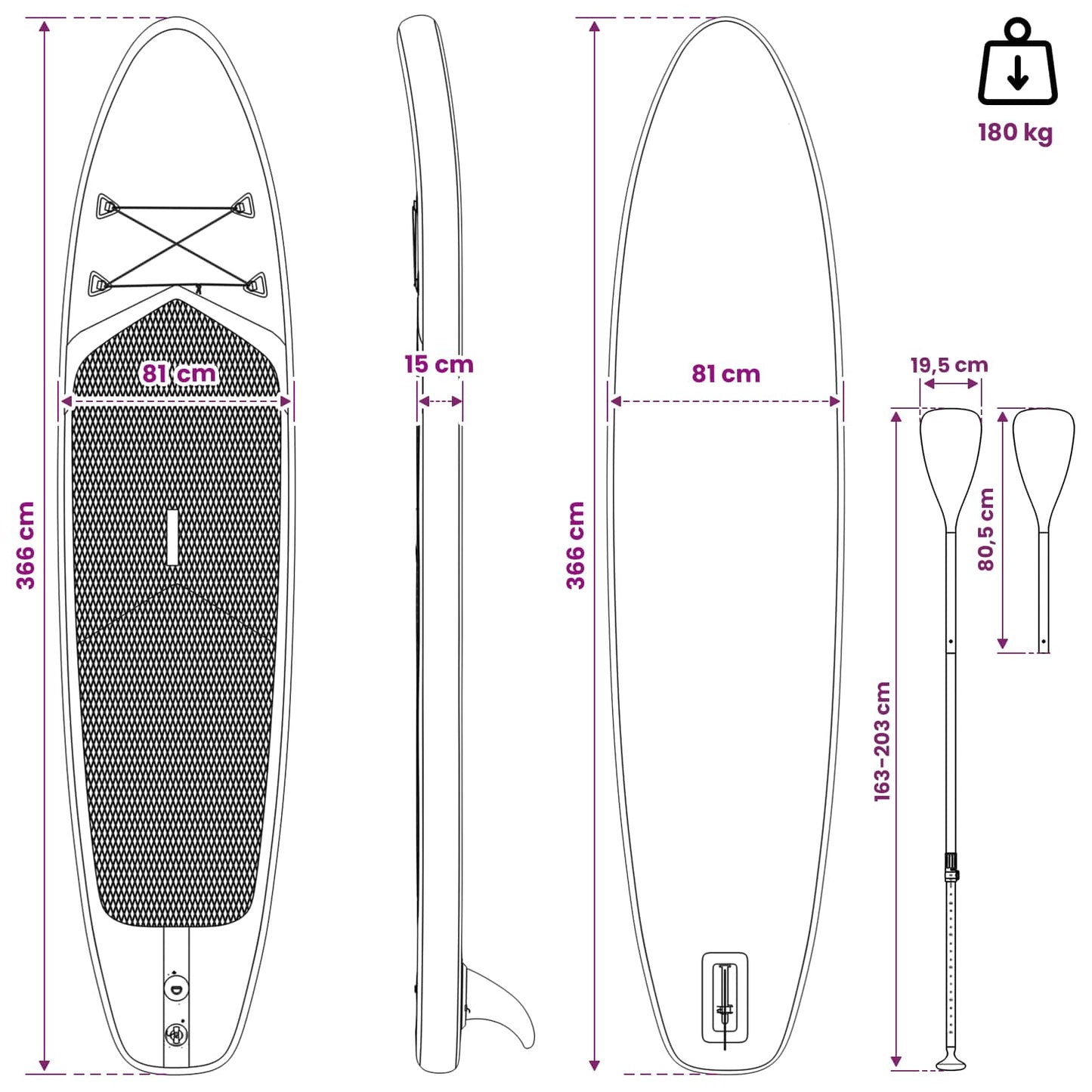 SUP tábla ülőhellyel 2 az 1-ben APEX 366 x 81 x 15 cm Kék