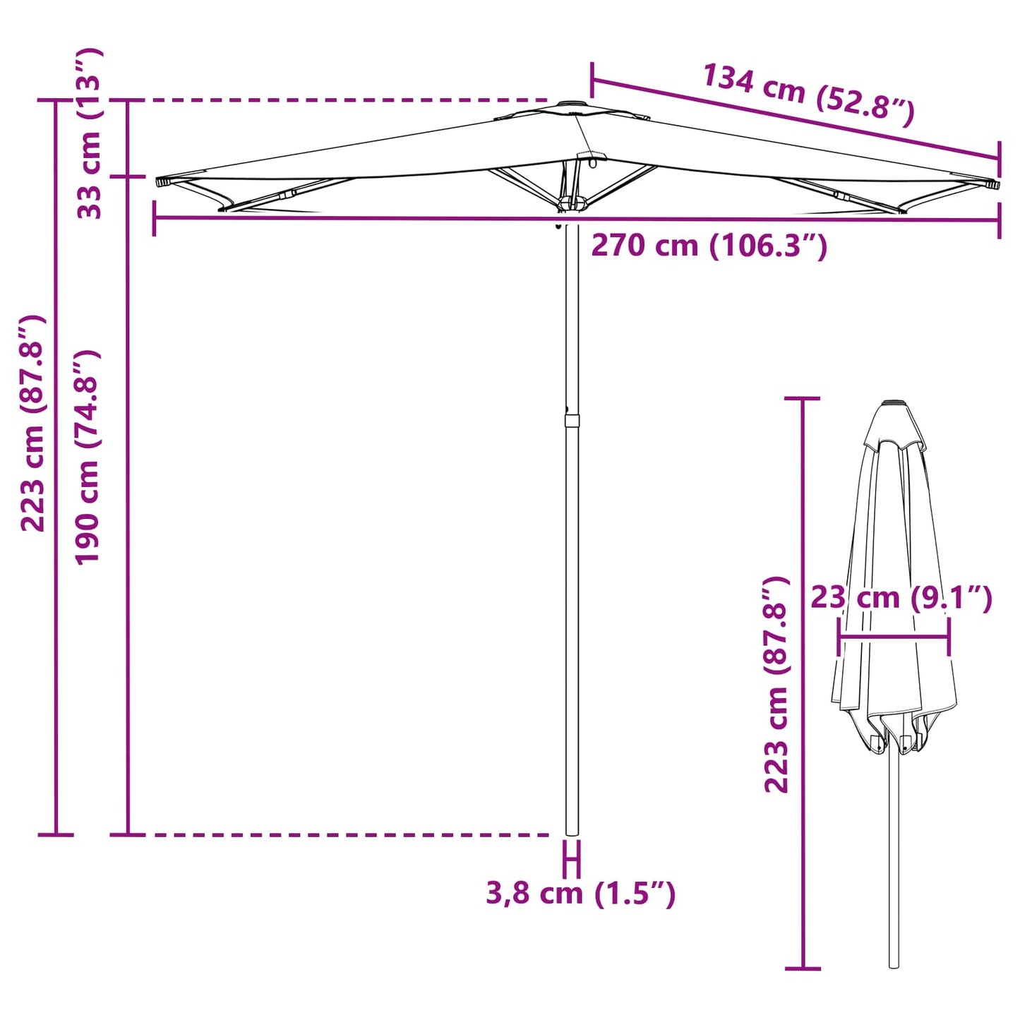 Kerti napernyő 270 x 270 cm Poliészter Négyszögletes